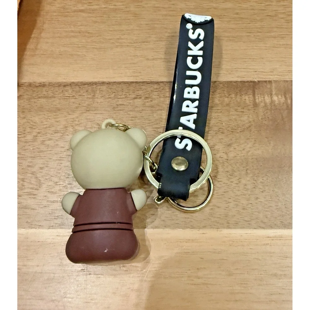 Coffee‎ Bear Brown Apron Rubber & Metal Keychain New